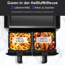 Lamor Airfryer - Heteluchtfriteuse - Heteluchtoven - Dubbele kookzones - Totale inhoud 11,5 liter - 80 °C tot 200 °C - LED touch — thumbnail 5