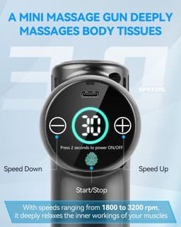 Mini Massage Gun - Draagbaar Apparaat - Spierherstel Bevorderen - 30 Snelheden LCD - 450 gram - Zwart — thumbnail 4