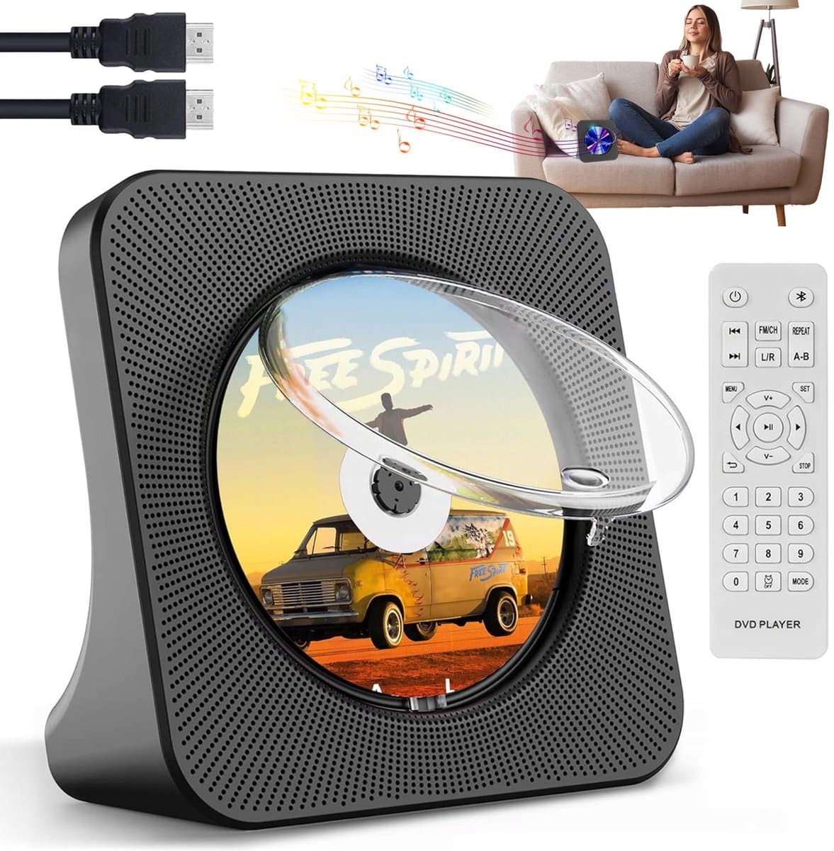 Multifunctionele DVD/CD Speler - Desktop DVD Speler - 6-In-1 - Bluetooth 5.0 - FM Radio - USB - HDMI - 75° Kantelbaar - Voor Slaapkamer en Woonkamer - Cadeau — afbeelding 1