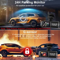 SnelShoppen - Dashcam Achteruitrijcamera 4K + 1080P, WiFi Dash Cam Zonder Draadloze Camera, Dag- en Nacht Recorder met 64G SD Kaart, Nachtzicht, G-Sen — thumbnail 2