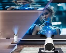 SnelShoppen - Beamer 4K Mini Projector Android 11.0 5G WiFi 6 BT 5.0 200 inch Full HD, Trapezoid Correctie, Mobiele Beamer, 180° Rotatie, Wit — thumbnail 4