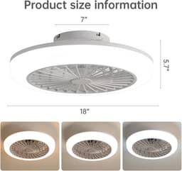 Ventilator FloraGrace – 46 cm Plafondventilator Met Verlichting – Dimbare Led – ABS – Wit – Afstandsbediening – Reversibel — thumbnail 2