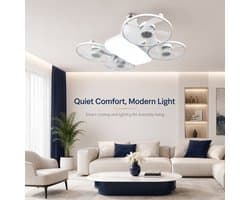 Plafondventilator met Lamp en Afstandsbediening - Fitting Ventilatorlamp met 4 Koppen - Dimbare LED Socket Fan Light met 3 Snelheden - Stille Plafondventilator voor Slaapkamer en Woonkamer - Wit