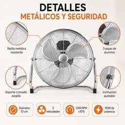 Vloerventilator Krachtig en Verstelbaar – Metalen Ventilator – 2 Snelheden – 90 W – 120° Kantelbaar – Zilver — thumbnail 4