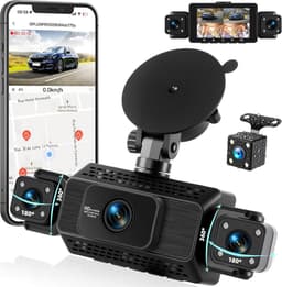 SnelShoppen - 4-kanaals auto dashcam met app, 360° voor- en achterzicht, interieurcamera, nachtzicht, loopopname, 24-uurs parkeerbewaking, G-sensor, p — thumbnail 1