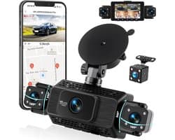 SnelShoppen - 4-kanaals auto dashcam met app, 360° voor- en achterzicht, interieurcamera, nachtzicht, loopopname, 24-uurs parkeerbewaking, G-sensor, p