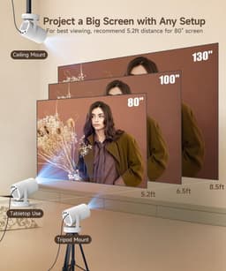 SnelShoppen - Draagbare Projector met Android 14, Miniprojector 4K 1080P Full HD, 260 ANSI, 5G WiFi, BT 5.4, Bioscoopprojector met 180° Draaibaarheid — thumbnail 4