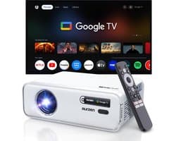 SnelShoppen - Slimme Projector 4K met Google TV, Wifi & Bluetooth, Autofocus, Keystone, Dolby Audio, Native 1080P, Draagbare Mini Beamer voor Thuis &