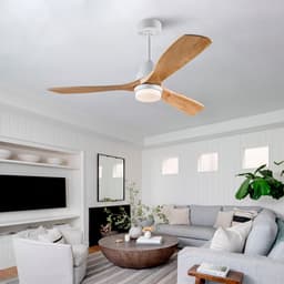 Plafondventilator 52 inch met licht - afstandsbediening - dimfunctie - stroomuitvalgeheugen - stille DC-motor - massief houten bladen — thumbnail 1