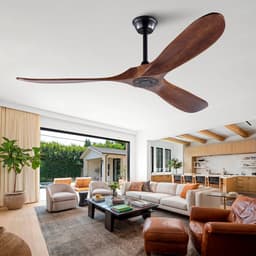 60 inch Houten Plafondventilator zonder Licht in Walnootkleur - Waterdicht - Geschikt voor binnen en buiten - Met verlengbuis - Extra groot - Mid-Century Modern Design — thumbnail 1