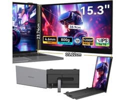 Blackview SCM8 - Draagbare Externe Monitor - 15,3 Inch 1920×1200 100% sRGB Kleurweergave - Plug & Play Uitbreidingsscherm voor Laptops 13-17,3 Inch - Compatibel met PC PS5 PS4 Xbox Switch ,Grijs