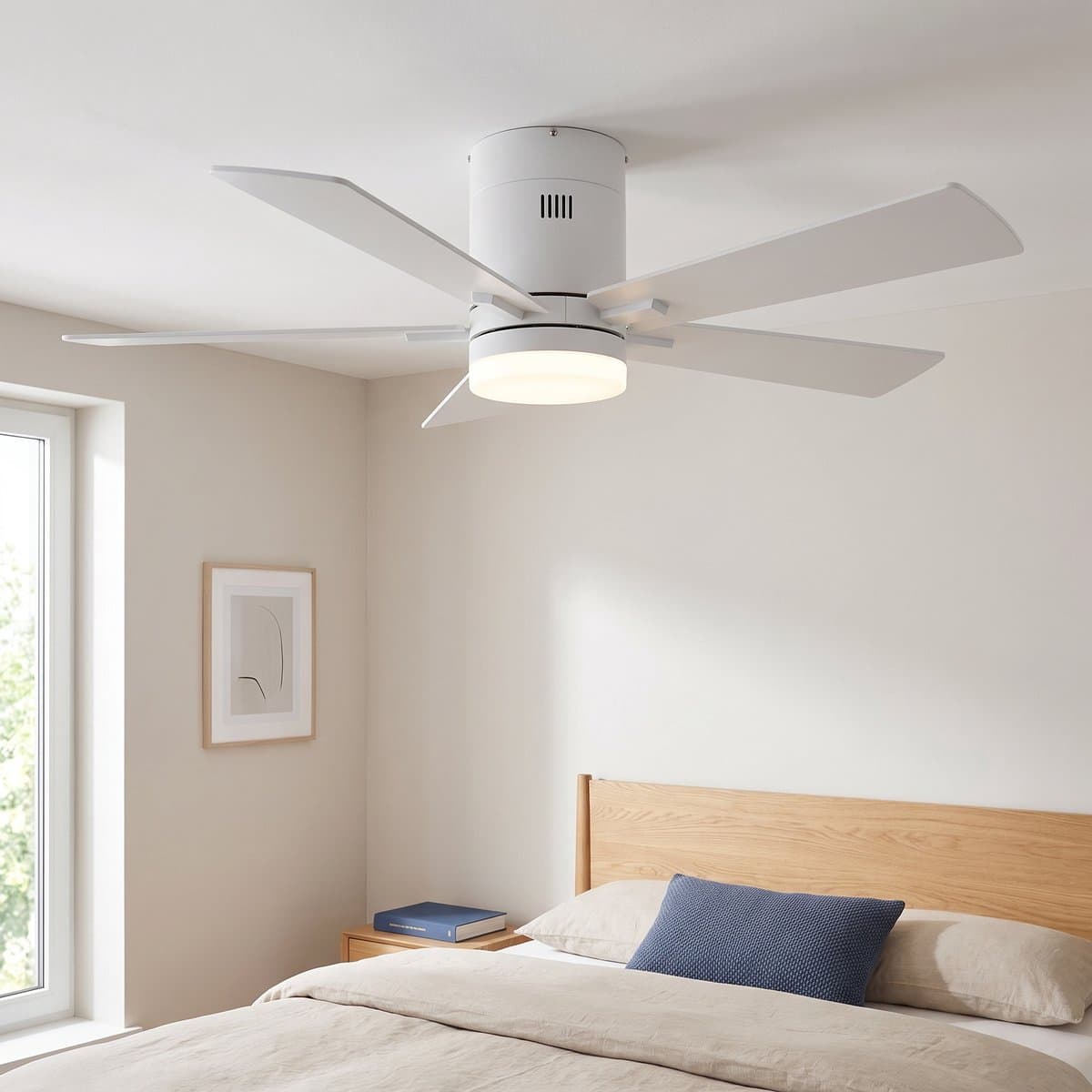 Plafondventilator met lamp - Diameter 106.6 cm - 6 snelheden & 3 kleuren - omkeerbare motor en stil - modern - Wit — afbeelding 1