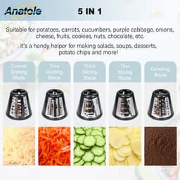 SnelShoppen - Elektrische Kaasrasp Versnipperaar 250W Roestvrij Staal Automatische Groentehakselaar Professionele Salademaker Keukenmachine met 5 Mess — thumbnail 2