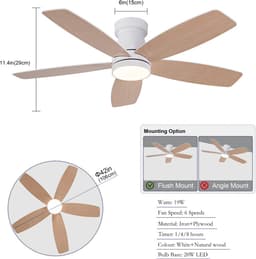COVREO Plafondventilator met verlichting 106 cm wit naturel hout, 6 snelheden — thumbnail 2