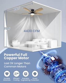 Plafondventilator met Licht – 106 cm – Stille DC Motor 20 dB – Dimbare LED – Afstandsbediening – 6 Snelheden — thumbnail 4