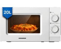 Heinner Vrijstaand Magnetron 20 L – Mechanische Bediening – 700 W – 6 Vermogensstanden – Timer – Ontdooifunctie – Wit