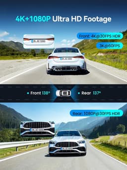 Dashcam 4K Dubbel - Auto Camera Voor Achter - Veiligheid Onderweg - Dual STARVIS 2 Sensoren - 3 inch Display — thumbnail 3