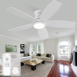 42 inch Plafondventilator - Verlichting - Afstandsbediening - 3CCT (instelbare kleurtemperatuur) - 6 snelheidsstanden met geheugen - 3 massief houten bladen - Tweekleurige afwerking (wit + natuurlijk hout) — thumbnail 1
