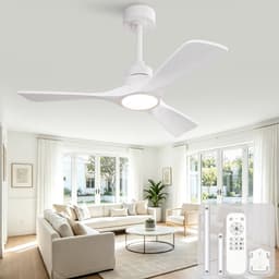 Plafondventilator 42 inch zuiver wit met drie versterkte massief houten propellerbladen - draadloze afstandsbediening - 3 kleurtemperaturen instelbaar - zes snelheidsstanden - omkeerbare DC-motor - stroomuitvalgeheugen — thumbnail 1