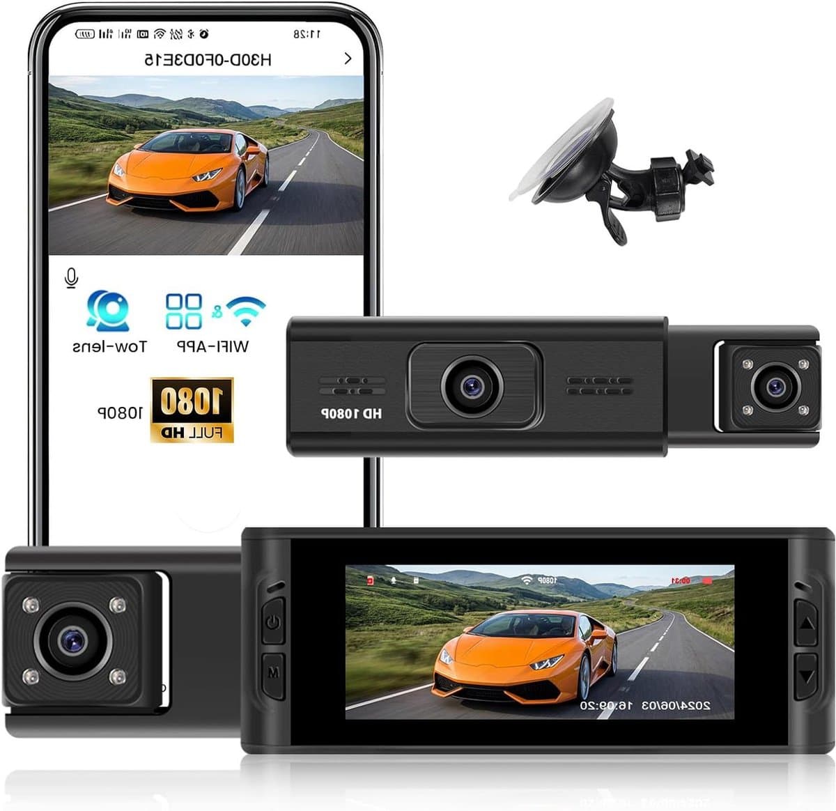 Auto Camera - Rij recorder - Veiligheid onderweg - Dubbele lens - 3.16 inch scherm - Zwart — afbeelding 1