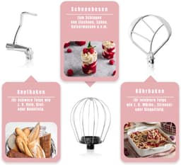 QORA® Mixer met mengkom - Mixer - Mixer met mengkom keukenmachine - Roze - 21cm x 35cm x 32cm — thumbnail 3