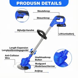 Accu-Grasmaaier met 21V Accu, Bosmaaier, Elektrische Grasmaaier met 2 Accu’s, Trimmer, Tuin-, Gazon- en Onkruidtrimmer, Elektrische Trimmer, Tuinkantensnijder Voor Tuin en Erf — thumbnail 2