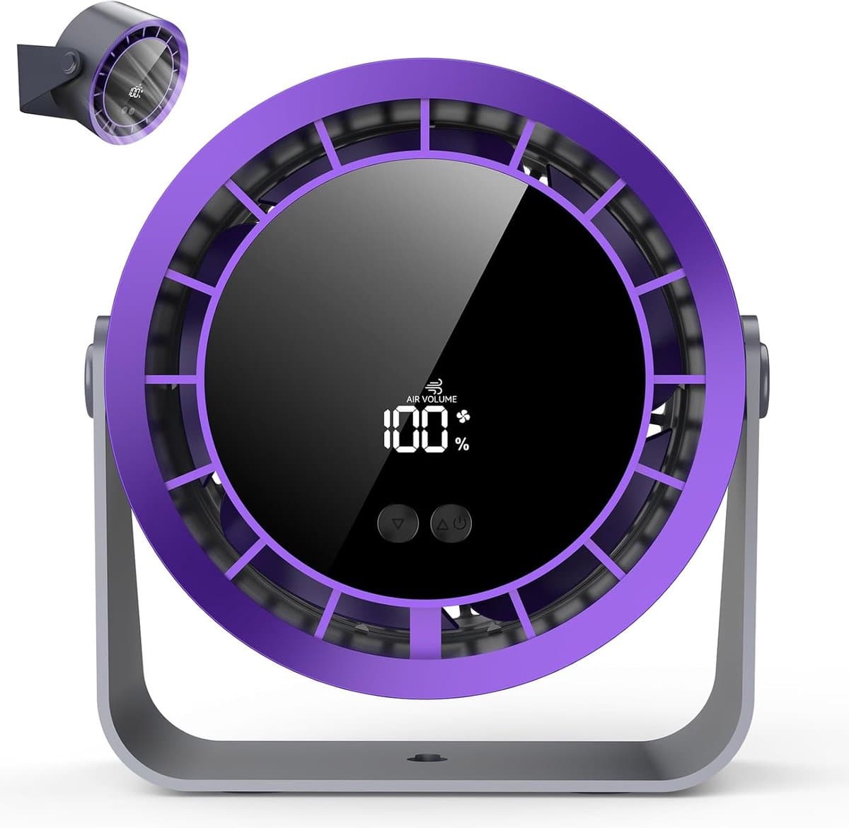 Bureauventilator, stille bureauventilator, mini USB-ventilator, 3600mAh oplaadbare batterij, 360° draaibaar, LED-display, geschikt voor slaapkamers, kantoren, camping, thuis, enz. - Zwart — afbeelding 1