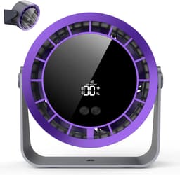 Bureauventilator, stille bureauventilator, mini USB-ventilator, 3600mAh oplaadbare batterij, 360° draaibaar, LED-display, geschikt voor slaapkamers, kantoren, camping, thuis, enz. - Zwart — thumbnail 1