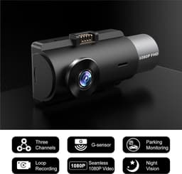 Dashcam 3 Kanaals - Auto Camera Recorder - Veilige Rit Registratie - Ingebouwde GPS - 170 Graden Hoek - Zwart — thumbnail 3
