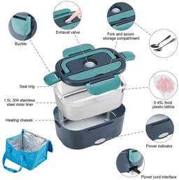 Reky Magnetron - Elektrische lunchbox - Voedselverwarmer - Magnetronoven - Oven - RVS - 60W - 1.5 L - Blauw - 24 × 17 × 11,5 cm — thumbnail 3