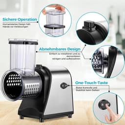 Elektrische Groentesnijder - Keukenmachine Rasp - Snel Ingrediënten Snijden - 5 RVS Messen - 250 Watt - Zilver — thumbnail 3