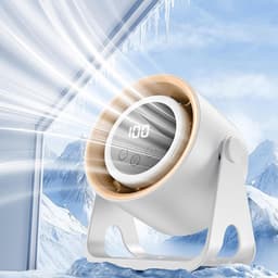 Bureauventilator – Tafelventilator – Stille, draagbare USB-ventilator – Met ledverlichting – Digitaal display – Kleine bureauventilator – Wit — thumbnail 3