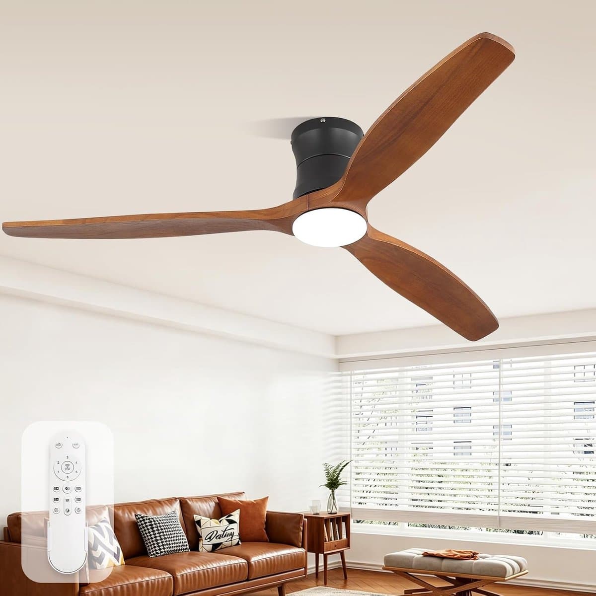 Plafondventilator met Verlichting – Stil 20 dB – Afstandsbediening – Dimbare LED – 6 Snelheden – 132 cm — afbeelding 1