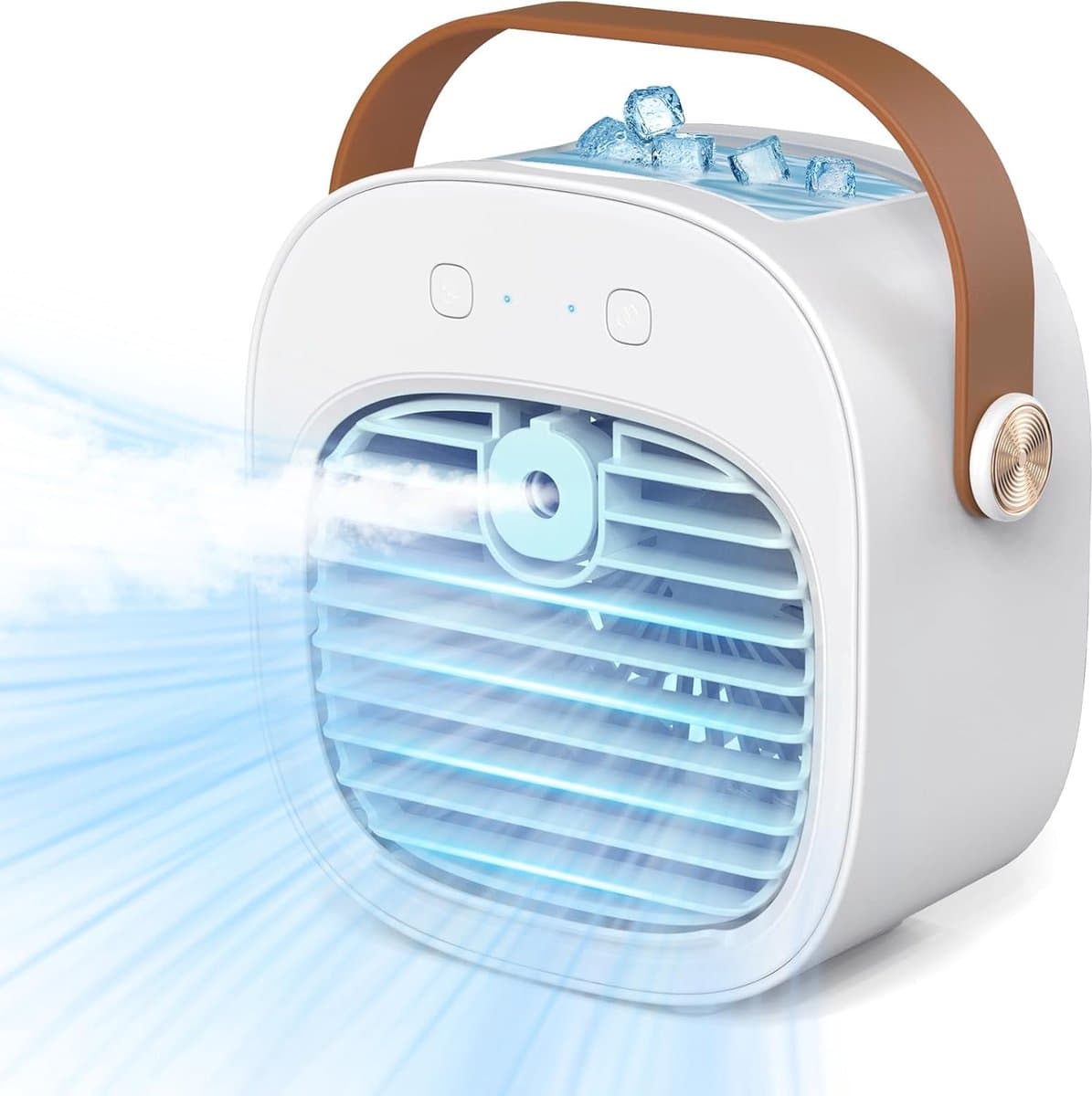Draagbare airconditioner – Oplaadbare mini-airco (5200 mAh) met 3 snelheidsstanden, 5-10 uur gebruiksduur, stille bureauventilator, persoonlijke luchtkoeler voor thuis, slaapkamer, reizen, kantoor en buitengebruik.(Wit) — afbeelding 1