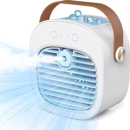 Draagbare airconditioner – Oplaadbare mini-airco (5200 mAh) met 3 snelheidsstanden, 5-10 uur gebruiksduur, stille bureauventilator, persoonlijke luchtkoeler voor thuis, slaapkamer, reizen, kantoor en buitengebruik.（Wit） — thumbnail 1