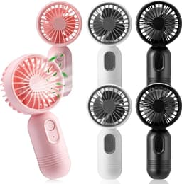 Set van 6 mini draagbare ventilatoren, schattig en lichtgewicht, compact en draagbaar, 3 windsnelheden, USB oplaadbaar, unisex, geschikt voor binnen- en buitengebruik, make-up en op reis (zwart, roze, wit) — thumbnail 1