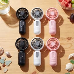 Set van 6 mini draagbare ventilatoren, schattig en lichtgewicht, compact en draagbaar, 3 windsnelheden, USB oplaadbaar, unisex, geschikt voor binnen- en buitengebruik, make-up en op reis (zwart, roze, wit) — thumbnail 4