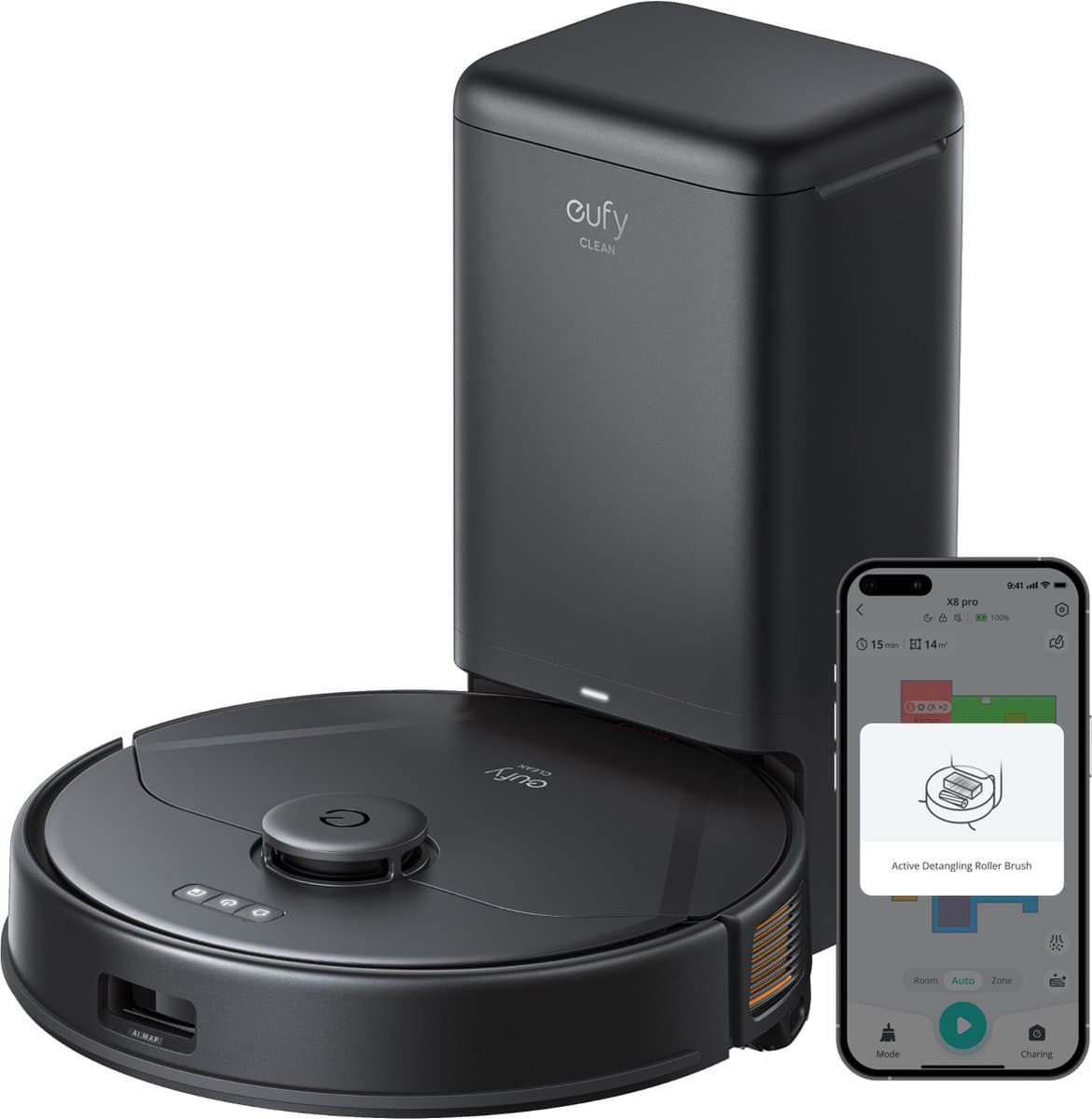 eufy Clean X8 Pro Robotstofzuiger met leegstation en dweilfunctie - Robot Vacuum - Twin-Turbine™ met 2 × 4000 Pa Zuigkracht, Bestuurbaar via app, Zelfontwarrende Rolborstel, iPath™ Navigatie — afbeelding 1