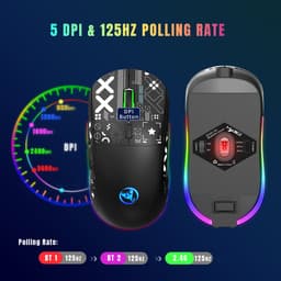 HXSJ T90 2.4G Stille Draadloze Gaming Muis - Bluetooth - Computermuizen - Ultra licht - RGB Verlichting - Zwart — thumbnail 5