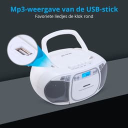 MEDION E66476 Stereo Sound Systeem (Boombox, CD-speler, MP3, cassette, draagbare cassettespeler voor kinderen, FM-radio, AUX, hoofdtelefoon, netstroom & batterij), wit — thumbnail 4
