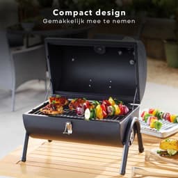 Cheqo® Houtskoolbarbecue - BBQ - Cilinderbarbecue - Tafel BBQ - Barbecue Cilindervorm - Tafelmodel - Mat Zwart - 2-zijdig Gebruik - 2 Rekken/Platen - 17 cm Grillhoogte - Metaal - Afsluitbaar Deksel - Compact - 41 x 26 x h36 cm - Ook voor Camping — thumbnail 5