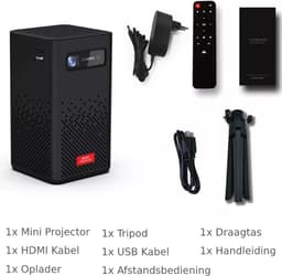 Mini Smart Projector - Draagbare DLP Projector - 1080P HD - 150ANSI - 360 ° Luidspreker - 5200mAh Batterij - 4 Uur Accu Video Afspeeltijd - Screen Mirroring - Ondersteunt WLAN, HDMI, USB, Android, Apple, AirPlay - Inclusief Draagtas en Remote - Zwart — thumbnail 4