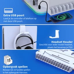 Console Standaard - Geschikt voor Playstation 5 Oplaadstation Controller Oplader - Accessoires - Docking Station - Geschikt voor Sony PlayStation 5, PS5, Slim, Digital, Disc - Charging Station Dock - Wit — thumbnail 3