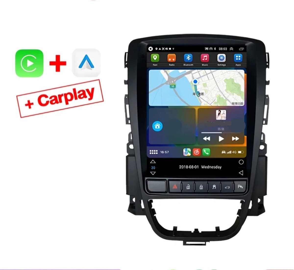 geschikt voor Opel Astra J / Cascada 2009 - 2016 | Carplay & Android auto | 2GB & 32GB | Autoradio met Navigatie | Radio scherm | 2009 2010 2011 2012 2013 2014 2015 2016 — afbeelding 1