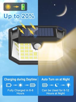 Zonne-energie Buitenlampen met Bewegingssensor - 188 LEDs, 3 Modi, IP65 Waterdicht, Voor Tuin en Muur — thumbnail 3