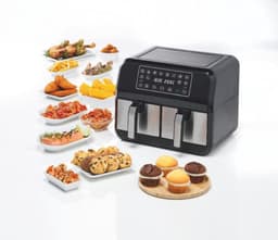 Equivera Dubbele Airfryer - Dubbele Mand - Dual Cook - Heteluchtfriteuse - Verschillende Programma's - Dual Zone - Mega — thumbnail 3