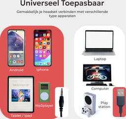 DynaBright Headset met Microfoon - Computer Headset - Koptelefoon met Microfoon - Headset - Laptop - Koptelefoon - 3.5mm - USB/USB-C — thumbnail 4