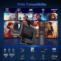 Draagbare 4K 1080P Hy320Pro Projector met Wifi en Bluetooth Auto Keystone 180° Draaibaar - Android TV Smart Projector voor Telefoon/TV Stick Beamer — thumbnail 2