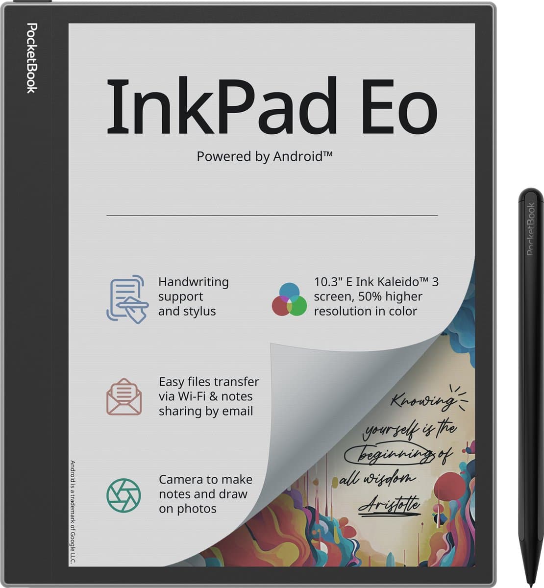 PocketBook InkPad Eo e-note – 10.3 inch E Ink Kaleido 3 kleurenscherm – 64 GB – met stylus – Mist Grey — afbeelding 1