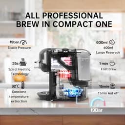 HiBrew - Koffiezetapparaat 5-in-1 – Koffiemachine + Melkschuimeren en onderlegger – Meerdere Capsules – Koffiepadmachine - Heet/Koud – 19Bar – 1450W – Zwart — thumbnail 2